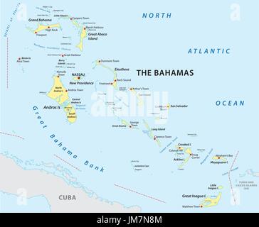 The Bahamas Political Map with capital Nassau, important cities and ...