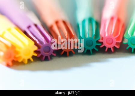 Group of colored marker pens photographed with macro lens to blur the background Stock Photo