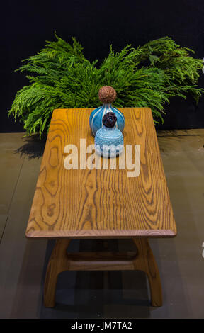 Wooden table in coffee shop Stock Photo