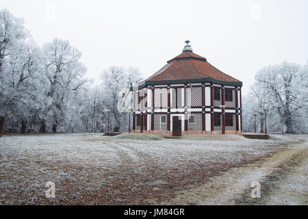 Bagatelle in winter with dirt road and trees, Fertod Stock Photo
