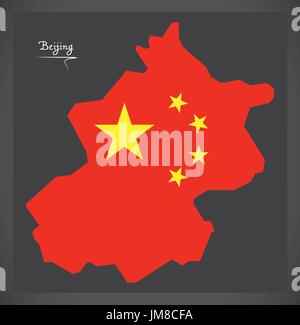 Beijing China map with Chinese national flag illustration Stock Vector