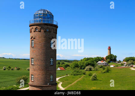 Peilturm Tower on the slavic fortress wall, exhibition building, Kap Arkona, Wittow Peninsula, Ruegen, Germany, Europe Stock Photo