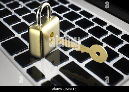 online security concept with golden padlock with golden key Stock Photo