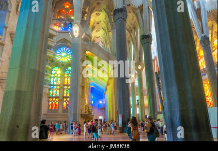 Barcelona Catalunya spain Barcelona La Sagrada Familia cathedral basilica interior with stained glass windows by Antoni Gaudi Barcelona Catalonia Stock Photo