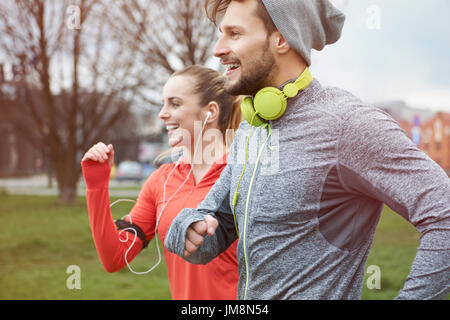 Endorphins during the jogging with girlfriend Stock Photo