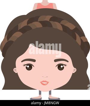 colorful caricature skinny woman in clothes with wavy short hairstyle and braid Stock Vector