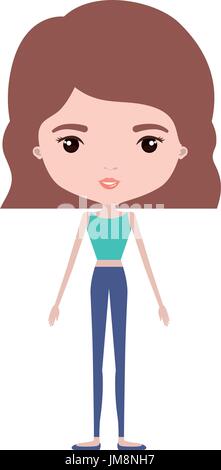 colorful caricature skinny woman in clothes with wavy short hairstyle Stock Vector