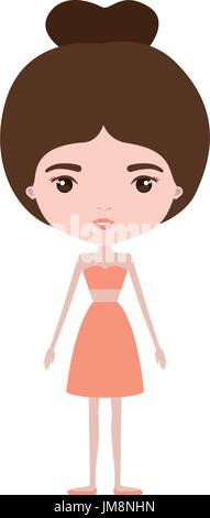 colorful caricature skinny woman in clothes with bun hairstyle Stock Vector