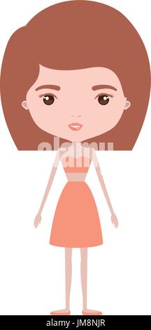 colorful caricature skinny woman in clothes with medium straight hairstyle Stock Vector