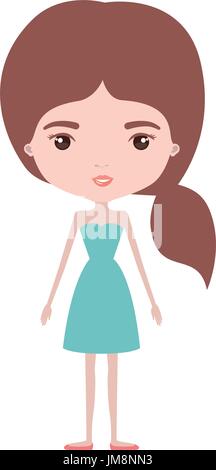 colorful caricature skinny woman in dress with side ponytail hairstyle Stock Vector