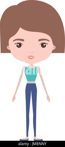 colorful caricature skinny woman in clothes with short straight hairstyle Stock Vector