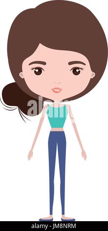 colorful caricature skinny woman in clothes with side bun hairstyle Stock Vector