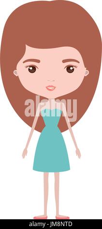 colorful caricature skinny woman in dress with medium hairstyle Stock Vector