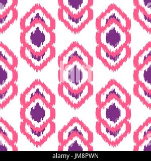 Ikat geometric seamless pattern. Pink and violet collection. Stock Vector