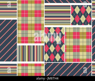 Big plaid pattern set. fabric vintage cage. 10 eps Stock Vector