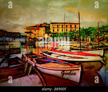 IT -  LAKE GARDA:  The harbour at Torri del Benaco Stock Photo