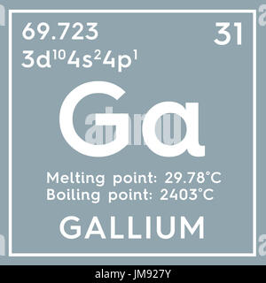 Gallium. Post-transition metals. Chemical Element of Mendeleev's Periodic Table. Gallium in square cube creative concept. Stock Photo