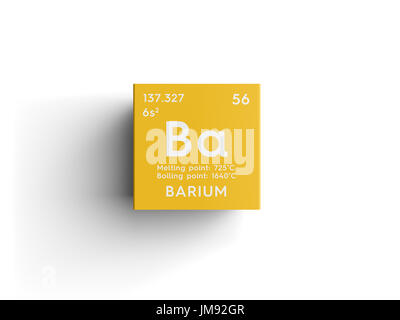 Barium. Alkaline earth metals. Chemical Element of Mendeleev's Periodic Table. Barium in square cube creative concept. Stock Photo