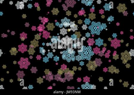 seamless pattern of snowflakes on a black background. Raster version Stock Vector