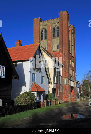 Eccentric mock Tudor architecture of water tower and houses, Thorpeness, Suffolk, England, UK Stock Photo