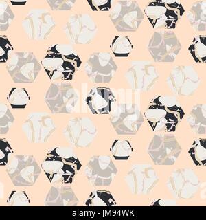 Marble stone hexagons seamless pale pink vector texture. Stock Vector
