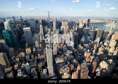 aerial view of midtown north central manhattan and turtle bay districts viewed from empire state building observatory New York City USA Stock Photo