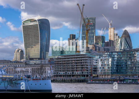 Tower cranes dominate the skyline as development in the heart of the city of London moves on at a pace. Stock Photo