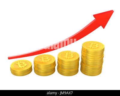 Stack of Bitcoins with Arrow Up Isolated Stock Photo