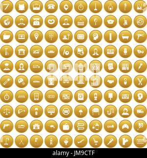100 work icons set gold Stock Vector