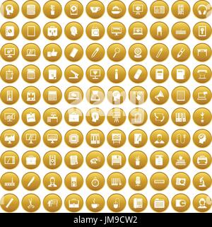 100 work space icons set gold Stock Vector