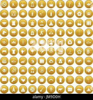 100 yoga icons set gold Stock Vector