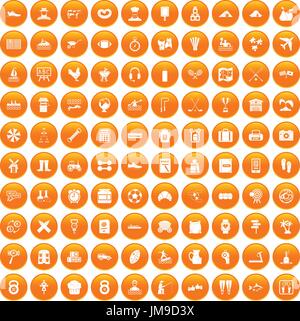 100 activity icons set orange Stock Vector