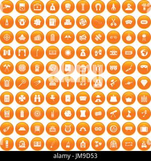 100 adult games icons set orange Stock Vector