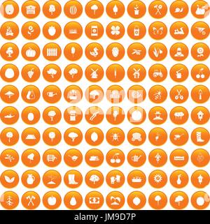 100 agriculture icons set orange Stock Vector