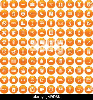 100 alarm clock icons set orange Stock Vector