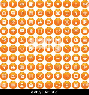 100 analytics icons set orange Stock Vector
