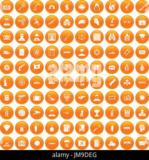 100 antiterrorism icons set orange Stock Vector