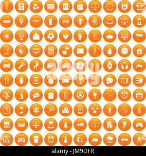 100 app icons set orange Stock Vector