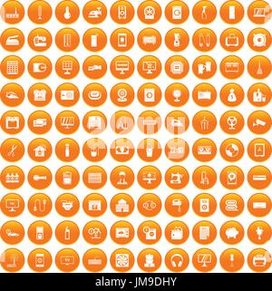100 appliances icons set orange Stock Vector