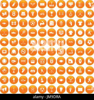 100 athlete icons set orange Stock Vector