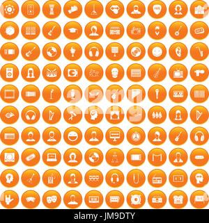 100 audience icons set orange Stock Vector