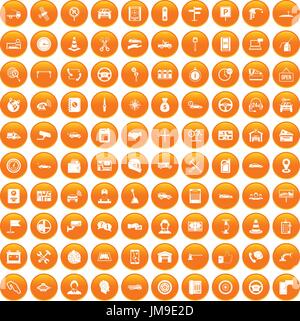 100 auto service center icons set orange Stock Vector