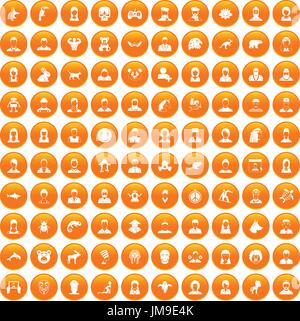 100 avatar icons set orange Stock Vector