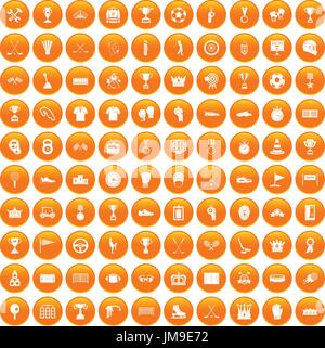 100 awards icons set orange Stock Vector