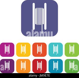 Electric cable in coil icons set Stock Vector