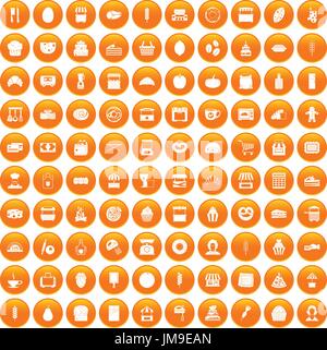 100 bakery icons set orange Stock Vector