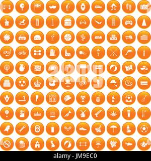 100 ball icons set orange Stock Vector