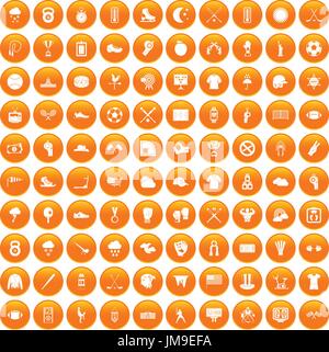 100 baseball icons set orange Stock Vector