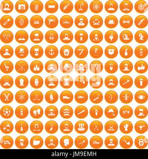 100 beard icons set orange Stock Vector