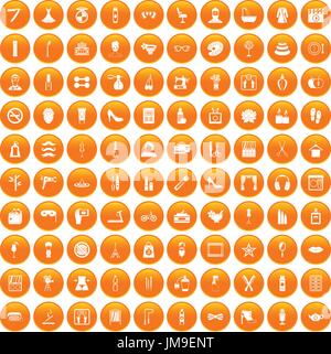 100 beauty and makeup icons set orange Stock Vector